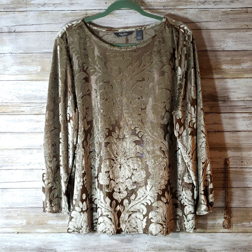 Martha Stewart Gorgeous Champagne Velvet Top EUC sz L
